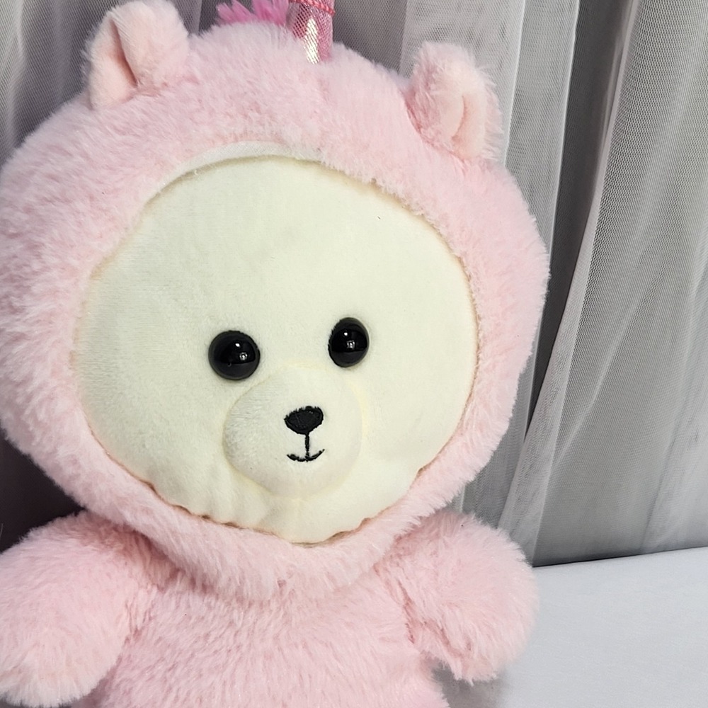 Kellytoy Bear Solid Pink Unicorn Costume Cream Color Plush Stuffed Puppy Dog